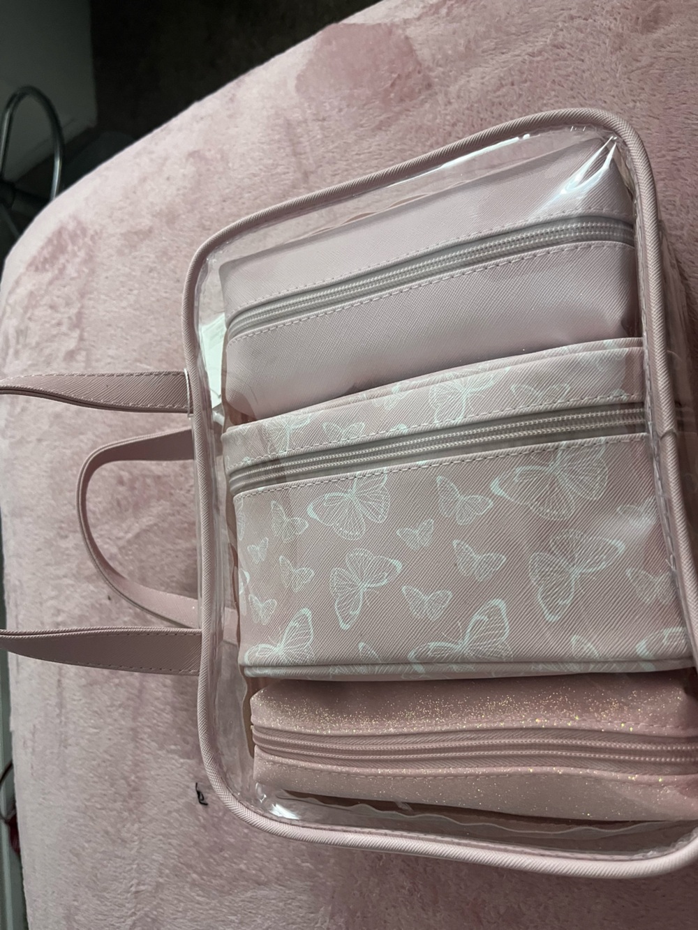 & Other Stories Pink Clear Cosmetic Travel Set with Butterfly Print